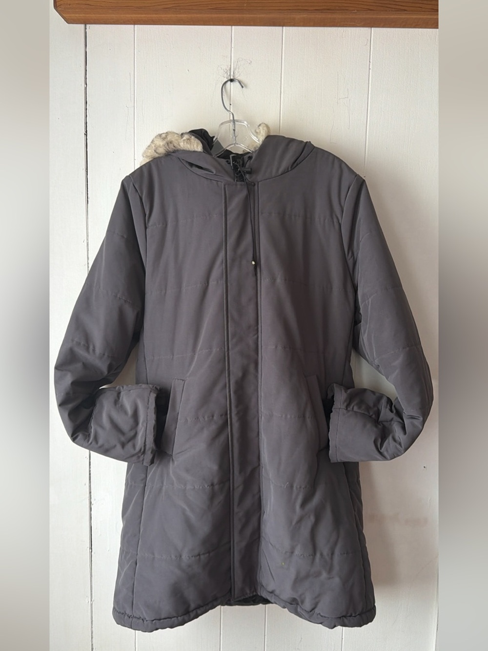 Forever 21 Grey Faux Fur Hood Parka Winter Coat XL